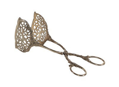 Lot 594 - 19th century silver pastry tongs