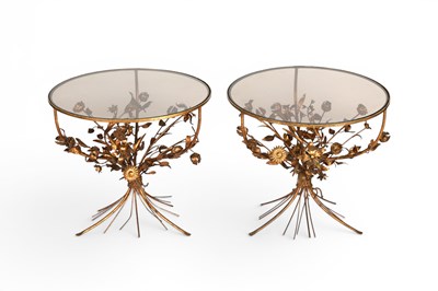 Lot 719 - A Pair of Hollywood Regency Gilt Metal Floral Side Tables