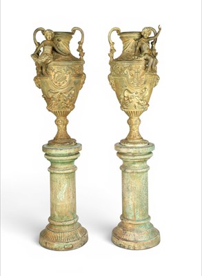 Lot 739 - Pair of Monumental French Empire Style Amphora Cherub Urns