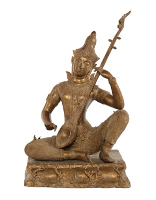 Lot 558 - Large gilt bronze seated figure of Saraswati