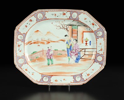 Lot 515 - A large octagonal Chinese famille rose 'mandarin decor' dish