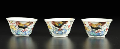 Lot 512 - Three Chinese famille rose 'rooster' cups