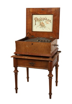 Lot 315 - Antieke Polyphon Schijvenspeeldoos op Tafelstandaard