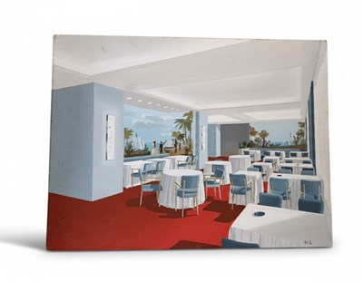Lot 14 - Henri Lancel (1912-1976) - Ship interior poster paint on cardboard