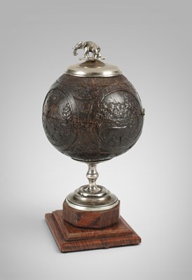 Lot 35 - A Silver-Mounted Coconut Cup with hinged Cover