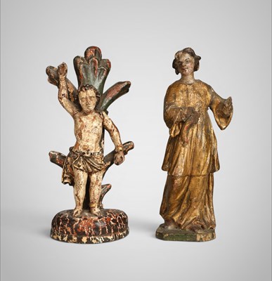 Lot 698 - Pair of 18th century polychrome statuettes