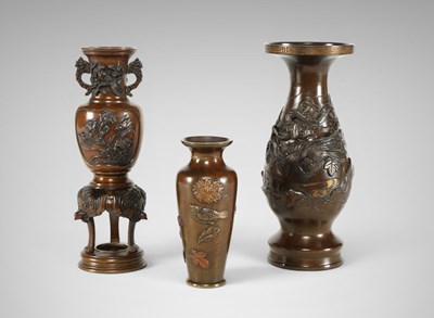 Lot 542 - Meiji period Japanese bronze vases