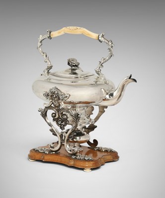 Lot 577 - A Victorian silver tea kettle, burner and stand