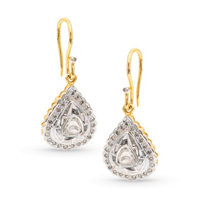 Lot 28 - Pair of Gold Ear Pendants with Diamonds