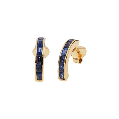 Lot 76 - Pair of Gold ‘Half Hoop’ Earrings with Sapphire