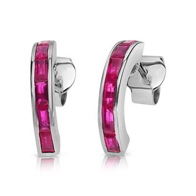 Lot 89 - Pair of Gold ‘Half Hoop’ Earrings with Ruby