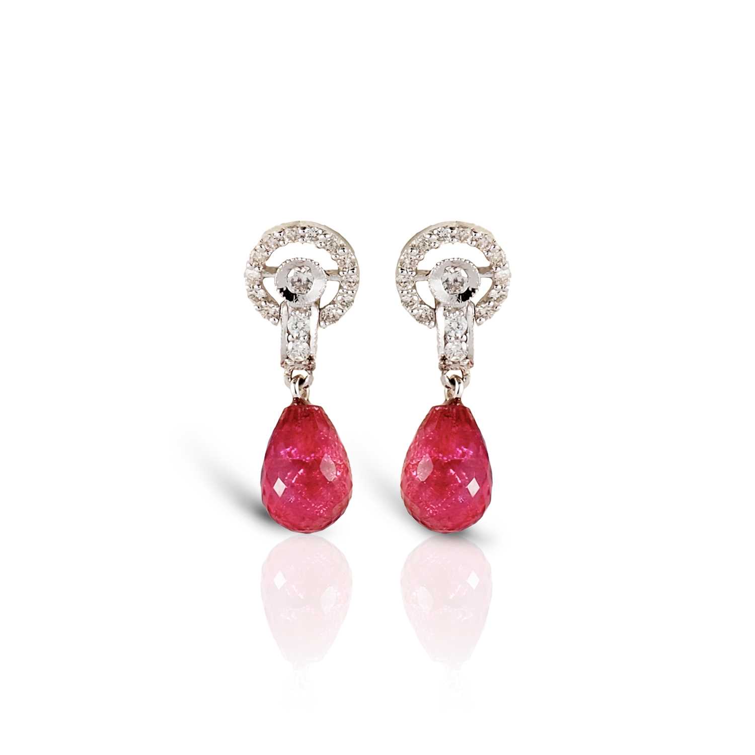 Lot 118 - Pair of Gold Ear Pendants with Tourmaline and Diamonds