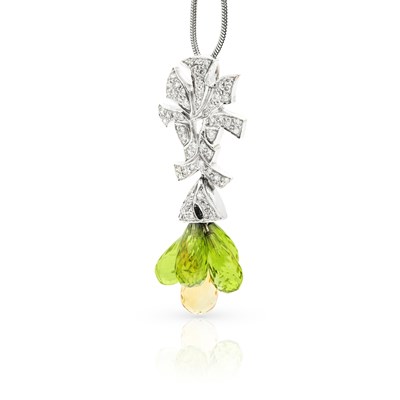 Lot 621 - Gold Pendant with Diamonds, Peridot and Citrine on Gold Necklace