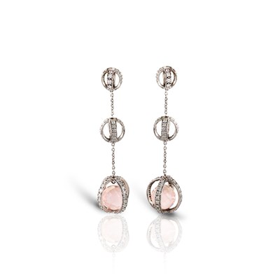 Lot 685 - Pair of Silver Ear Hangers with Rose Quarts and Diamonds