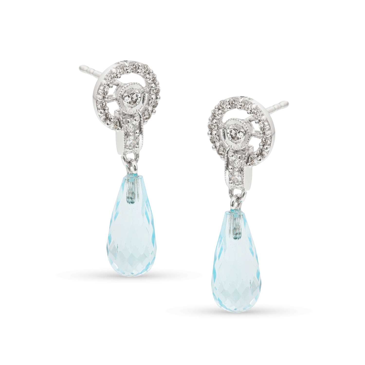Lot 167 - Pair of Gold Ear Studs with Briolette-cut Topaz and Diamonds