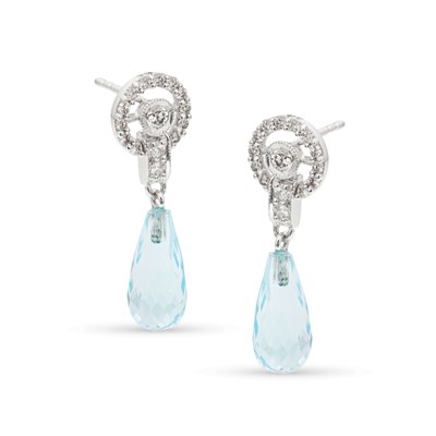 Lot 167 - Pair of Gold Ear Studs with Briolette-cut Topaz and Diamonds