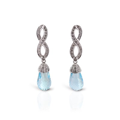 Lot 169 - Pair of Gold Ear Pendants with Briolette-cut Topaz and Diamonds