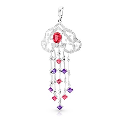Lot 640 - Gold Pendant with Diamonds, Tourmaline and Amethyst on Gold Necklace