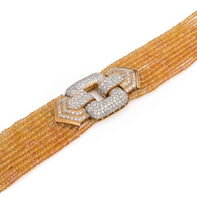 Lot 183 - Nine-Strand Sapphire Necklace with Gold and Diamond Centerpiece
