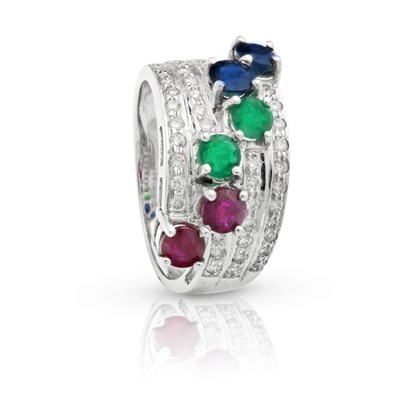 Lot 71 - White Gold Tutti-Frutti Ring with Multi-Gem and Diamonds