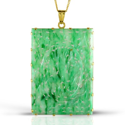 Lot 215 - Carved Rectangular Nephrite Pendant on Gold Necklace