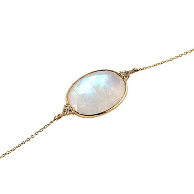Lot 614 - 14K Gold White Labradorite and Diamonds Bracelet