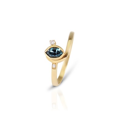 Lot 471 - Gold Ring set with Diamonds and Marquise - cut Sapphire
