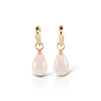 Lot 492 - Pair of Gold Ear Pendants set with Rose-Quartz