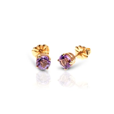Lot 495 - Pair of Gold Ear Studs set with Amethyst Solitaire