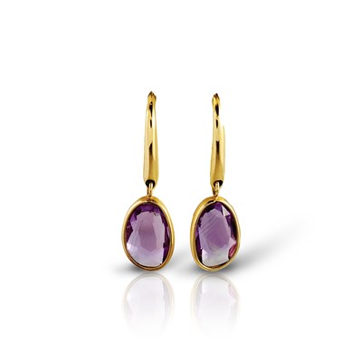 Lot 632 - Pair of 14K Gold Amethyst Solitaire Ear Pendants