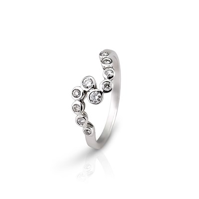 Lot 52 - 18K White Gold Double Wave Ring set with Diamonds