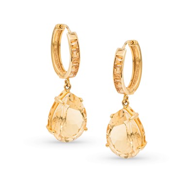 Lot 753 - Pair of Gold Ear Pendants set with Citrine and Pearl