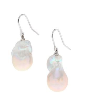 Lot 774 - Pair of Silver Ear Pendants with Baroque Pearl