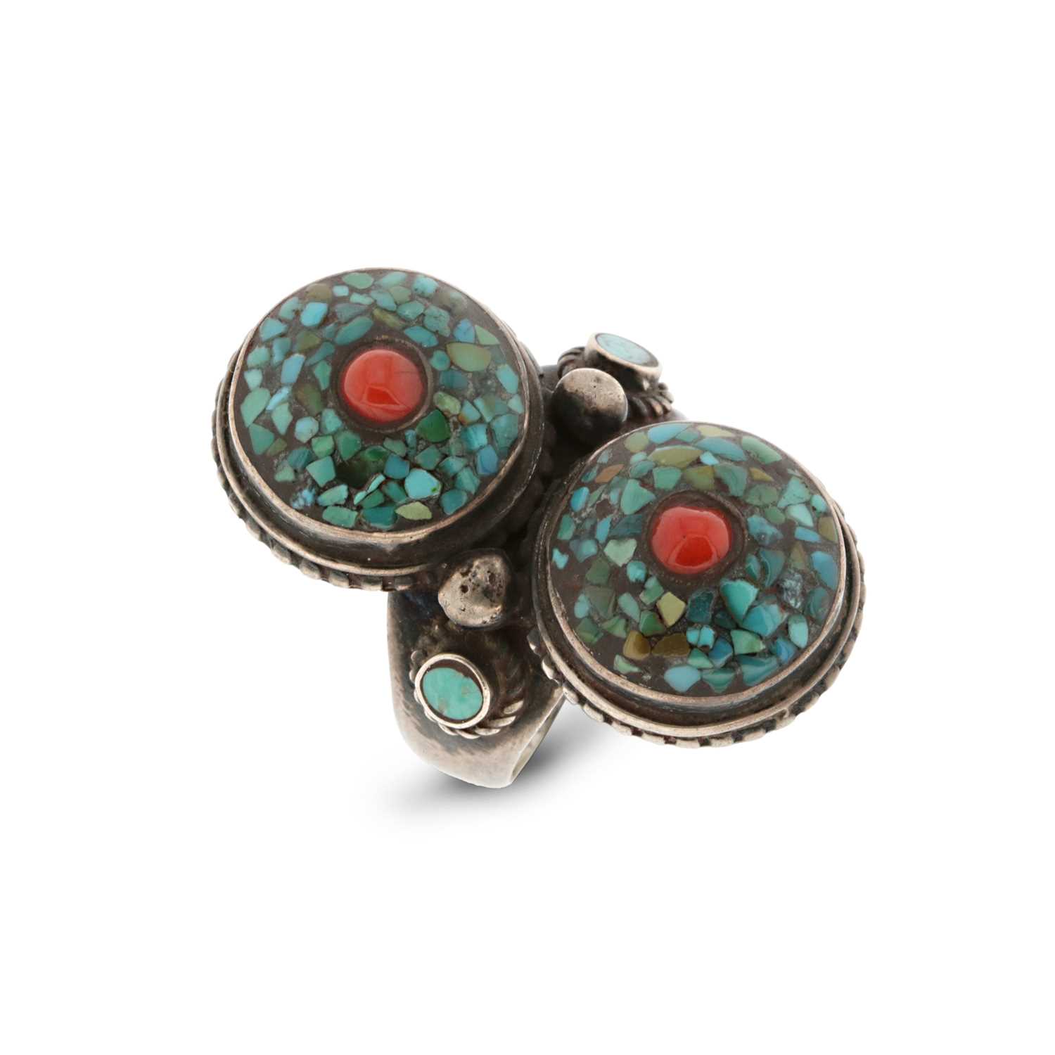 Lot 244 - Tibetan Silver Mosaic Ring