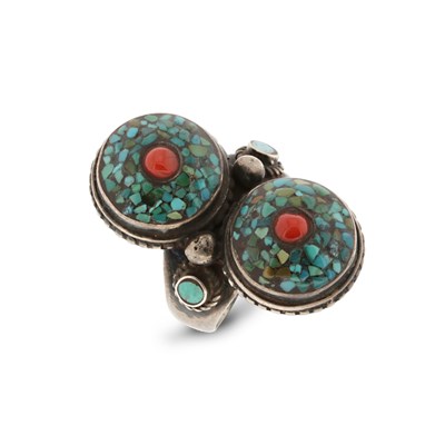 Lot 244 - Tibetan Silver Mosaic Ring
