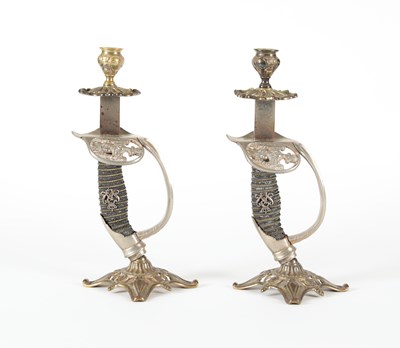 Lot 132 - Pair of Prussian ‘Infantry Regiment’ Sword Candlesticks
