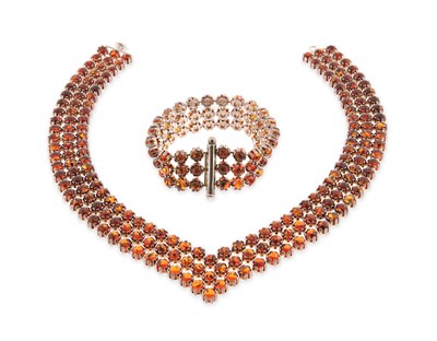 Lot 603 - ‘V’-Shaped Eternity Necklace and Bracelet set with Amber