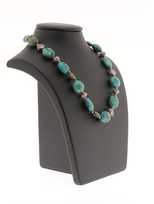 Lot 660 - Large Chinese Turquoise Necklace with Silver Mounts
