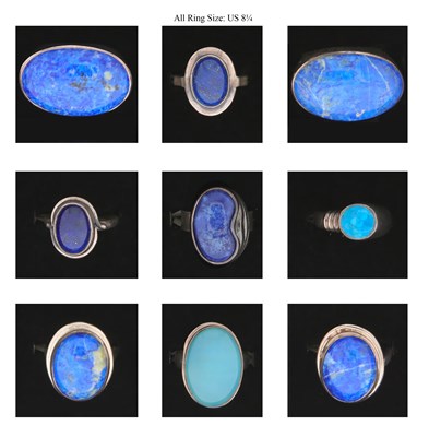 Lot 689 - Nine Silver Rings all set with Mineral and Gem Stones