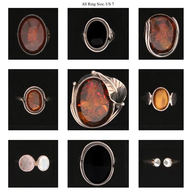 Lot 693 - Nine Silver Rings all set with Mineral and Gem Stones