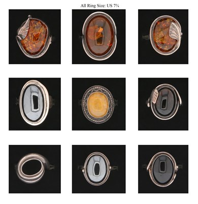 Lot 707 - Nine Silver Rings all set with Mineral and Gem Stones