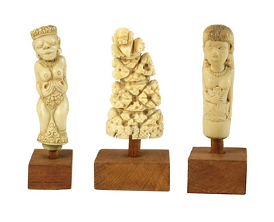 Lot 116 - Three Ivory and Bone Kris/Keris Handles.