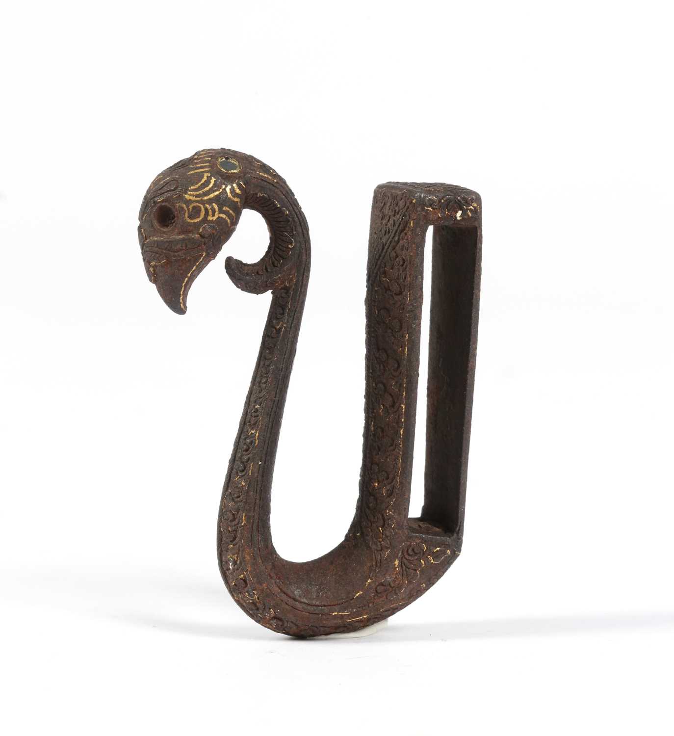 Lot 20 - A Javanese Royal Gold-Damascened Steel Sarong Hook