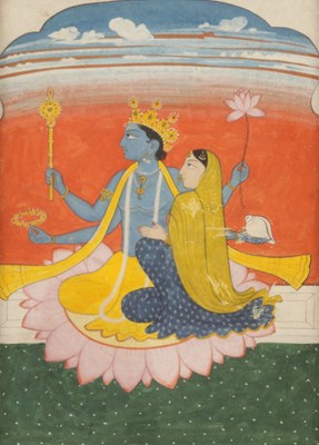 Lot 65 - Indian Miniature Painting of Vishnu and Lakshmi