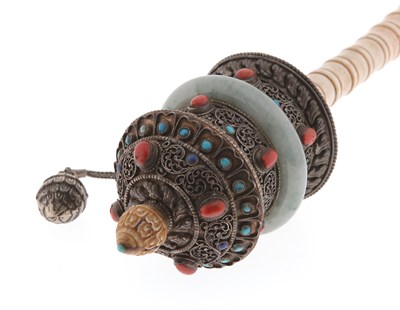 Lot 111 - Tibetan Silver Prayer Wheel, ca. 1900