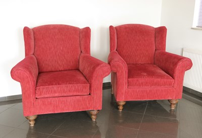 Lot 1 - A Pair of Red Upholstered Armchairs