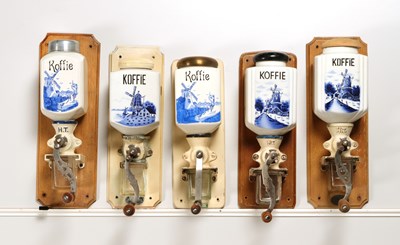 Lot 19 - Five Wall Mounted Coffee Grinders