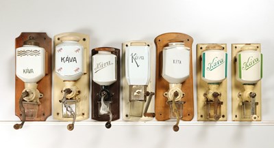 Lot 63 - Seven Wall Mounted Coffee Grinders