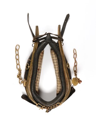 Lot 512 - Antique horse harness, consisting of a leather horse harness with hames, bridle, breaching and saddle