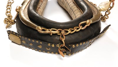 Lot 512 - Antique horse harness, consisting of a leather horse harness with hames, bridle, breaching and saddle